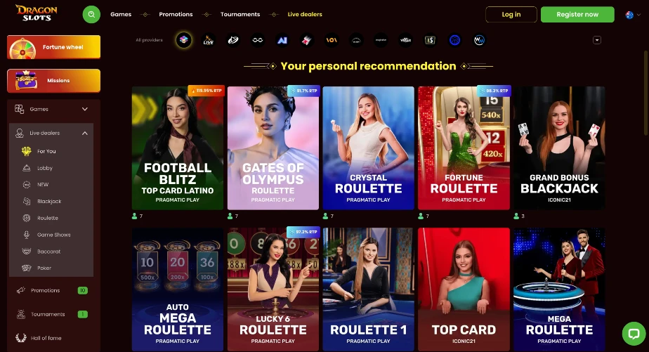 Dragon Slots Casino live dealer lobby