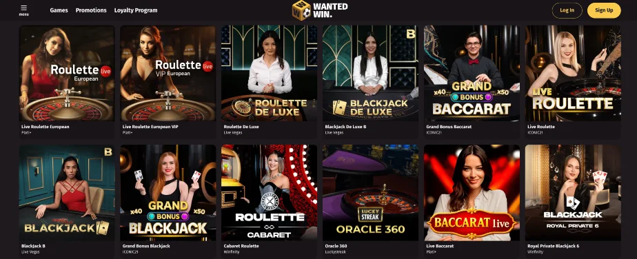Wanted Win casino live dealer lobby