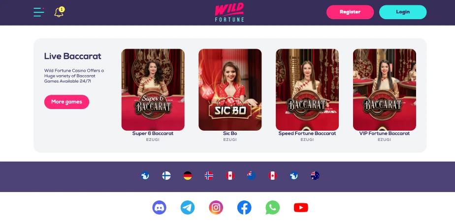 Wild Fortune casino live dealer lobby
