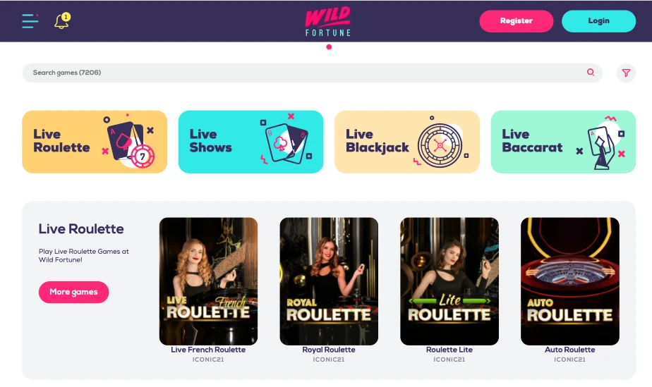 Wild Fortune casino live dealer lobby