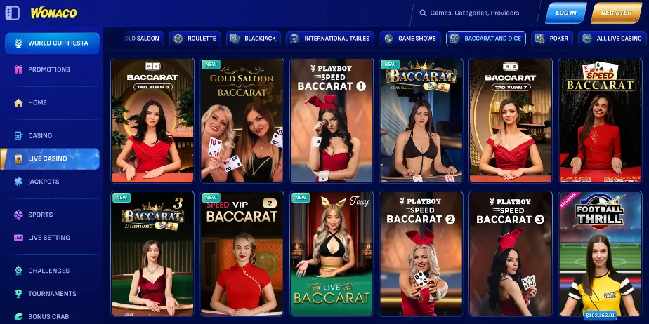 Wonaco casino live dealer lobby